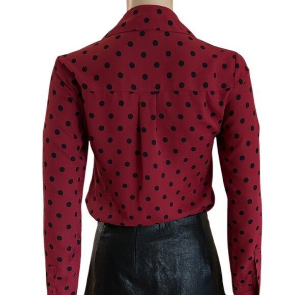 NWOT🛍 Express Women Button Down Long Sleeve RED POLKA DOT Work Office Shirt XXS - Picture 2 of 4
